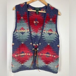 Vintage Lauren Ralph Lauren Navajo Multicolor Southwestern Hand Knit Vest